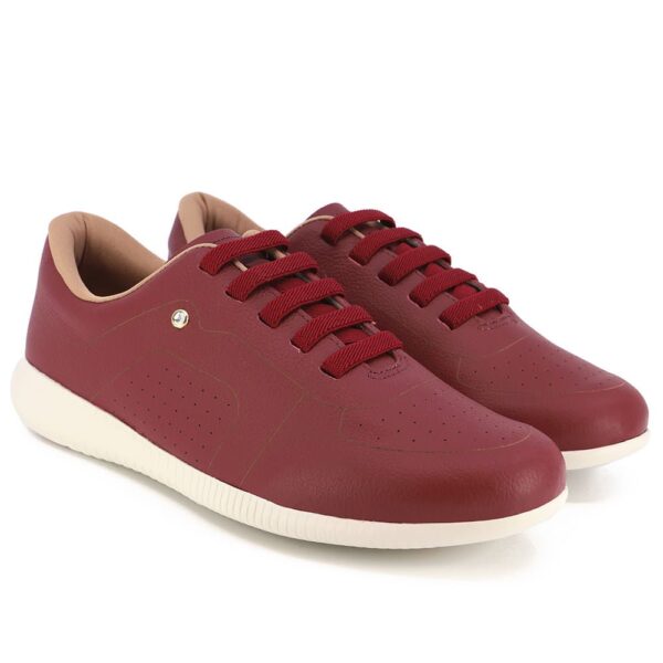 Tênis Casual Vermelho Couro Detalhe Laser - Imagem 4