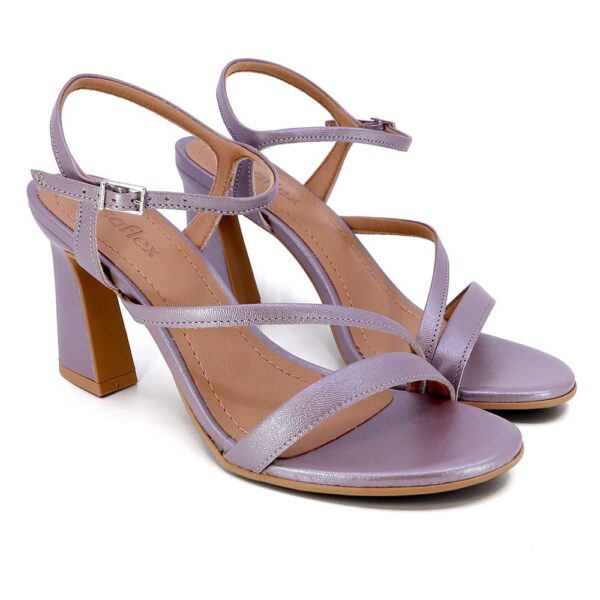 Sandália Salto Alto Couro Roxo Perolada - Imagem 4