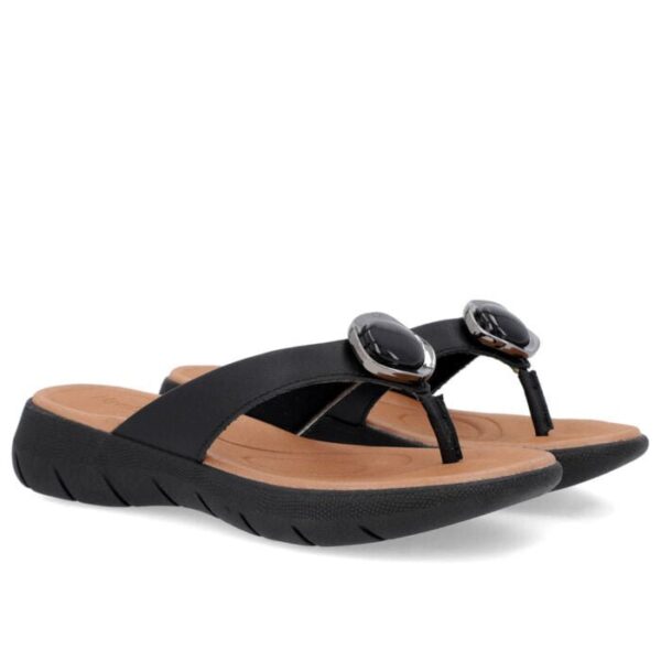 Chinelo Plataforma Couro Preto Detalhe Enfeite - Imagem 3