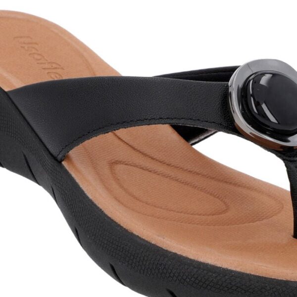 Chinelo Plataforma Couro Preto Detalhe Enfeite - Imagem 7