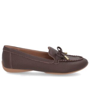 Mocassim Chocolate Couro Enfeite Laço