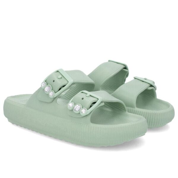 Slide Plataforma Poofy Verde Eva Fivela Brilho - Imagem 3