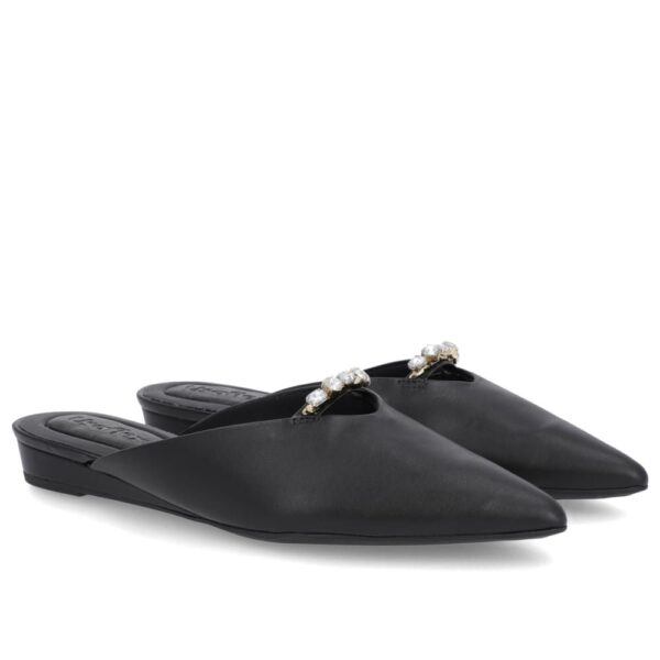 Mule Preto Bico Fino Couro Salto Anabela - Imagem 4