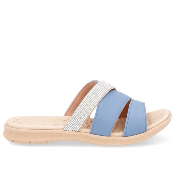 Slide Azul Tiras Couro Strass - Imagem 2