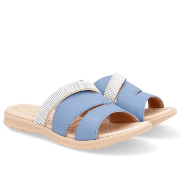 Slide Azul Tiras Couro Strass - Imagem 4