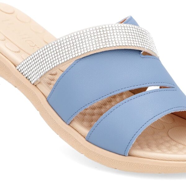 Slide Azul Tiras Couro Strass - Imagem 8
