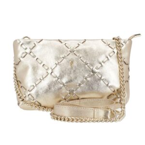 Bolsa Tiracolo Couro Comfy Metalizado Ouro Light Trançado