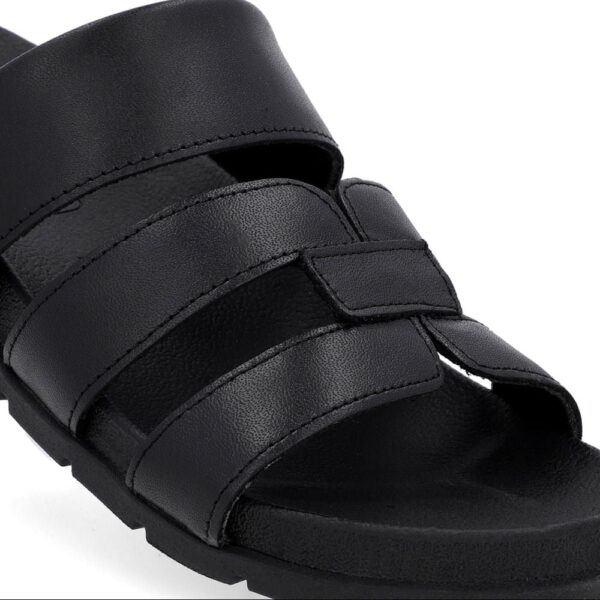 Slide Baixo Couro Preto Tiras - Imagem 10