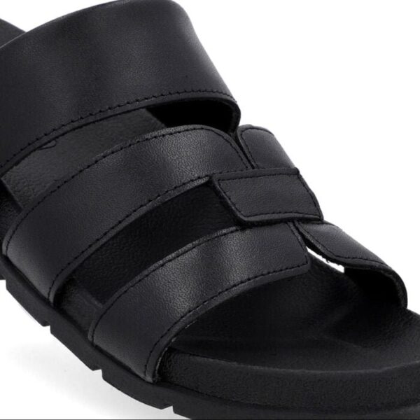 Slide Baixo Couro Preto Tiras - Imagem 9