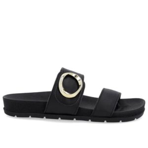 Slide Baixo Couro Preto Maxi Enfeite