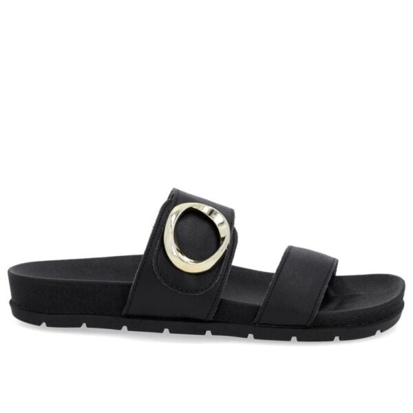 Slide Baixo Couro Preto Maxi Enfeite