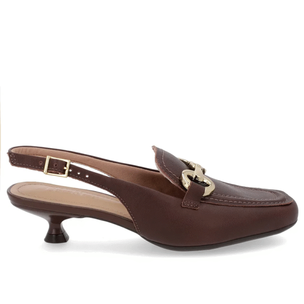 Slingback Marrom Tira Calcanhar Couro Bridão - Imagem 2