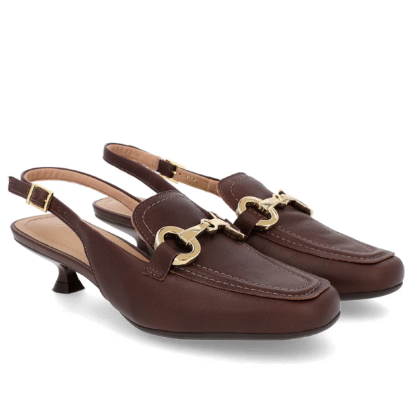 Slingback Marrom Tira Calcanhar Couro Bridão - Imagem 4