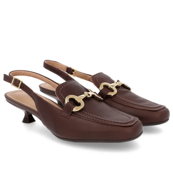 Slingback Marrom Tira Calcanhar Couro Bridão - Imagem 3