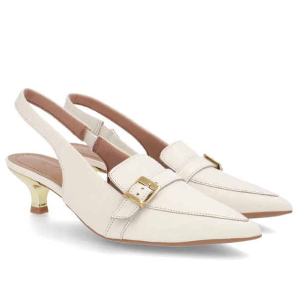 Slingback Branco Marfim Tira Calcanhar Couro - Imagem 3