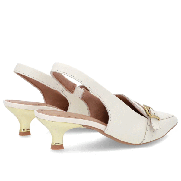 Slingback Branco Marfim Tira Calcanhar Couro - Imagem 6