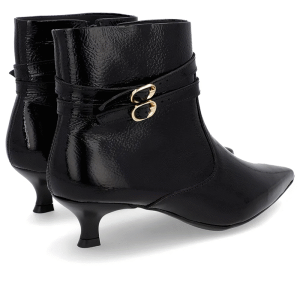 Bota Bico Fino Salto Kitten Preta Verniz Tiras - Imagem 7