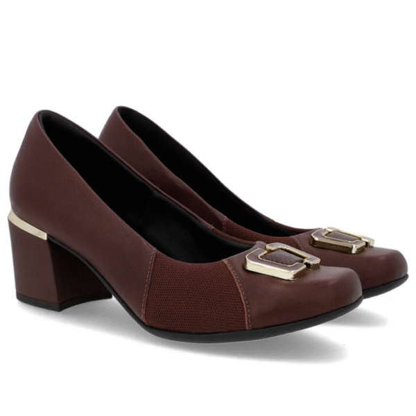 Scarpin Marrom Couro Detalhe Tecido - Imagem 3