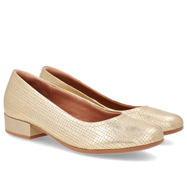 Scarpin Dourado Couro Bico Redondo - Imagem 4