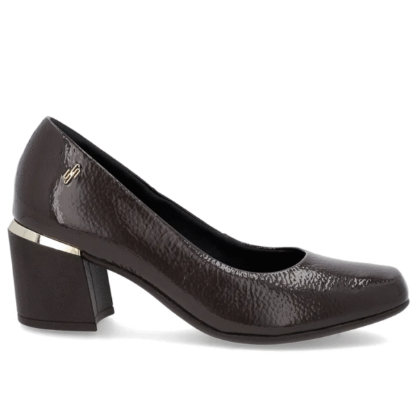 Scarpin Marrom Couro Bico Quadrado Detalhe Salto