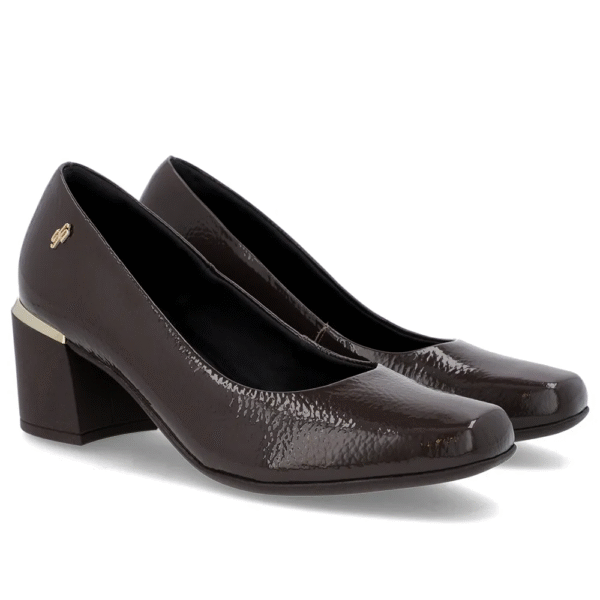 Scarpin Marrom Couro Bico Quadrado Detalhe Salto - Imagem 4