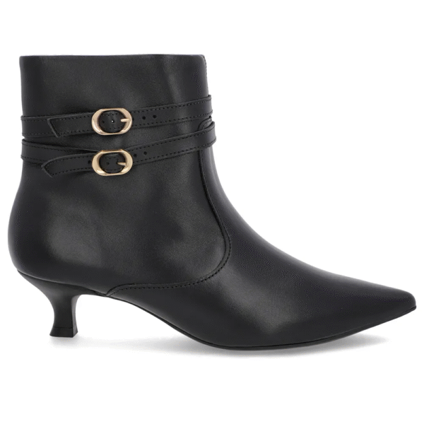 Bota Bico Fino Salto Kitten Preta Couro Tiras - Imagem 2
