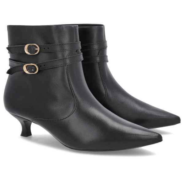 Bota Bico Fino Salto Kitten Preta Couro Tiras - Imagem 4