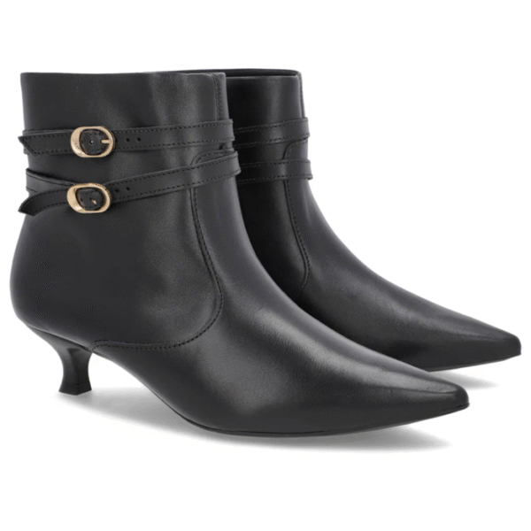 Bota Bico Fino Salto Kitten Preta Couro Tiras - Imagem 3