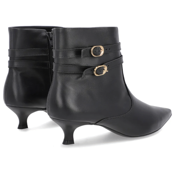 Bota Bico Fino Salto Kitten Preta Couro Tiras - Imagem 6