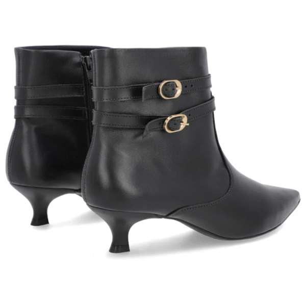 Bota Bico Fino Salto Kitten Preta Couro Tiras - Imagem 5