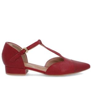 Scarpin Vermelho Couro Salto Bloco Fechado