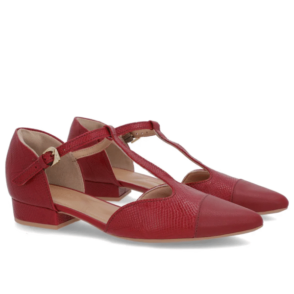 Scarpin Vermelho Couro Salto Bloco Fechado - Imagem 4
