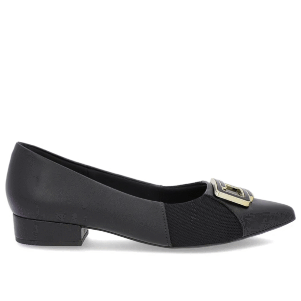 Scarpin Preto Couro Bico Fino Enfeite - Imagem 2