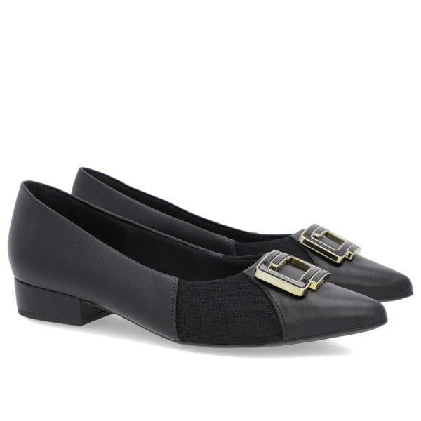 Scarpin Preto Couro Bico Fino Enfeite - Imagem 4