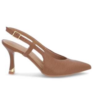 Slingback Marrom Tira Lateral Couro Textura