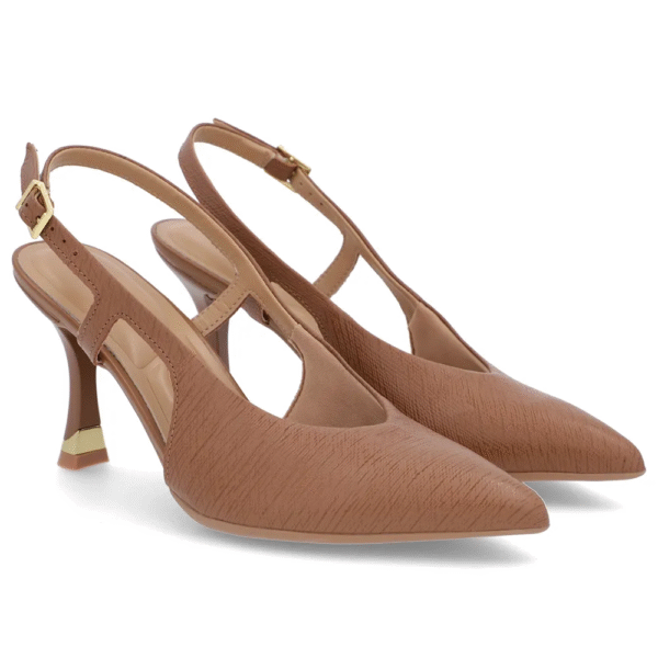 Slingback Marrom Tira Lateral Couro Textura - Imagem 4