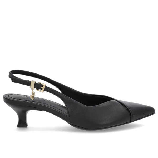 Slingback Preto Salto Kitten Semi Aberto Couro - Imagem 2
