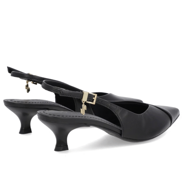 Slingback Preto Salto Kitten Semi Aberto Couro - Imagem 7