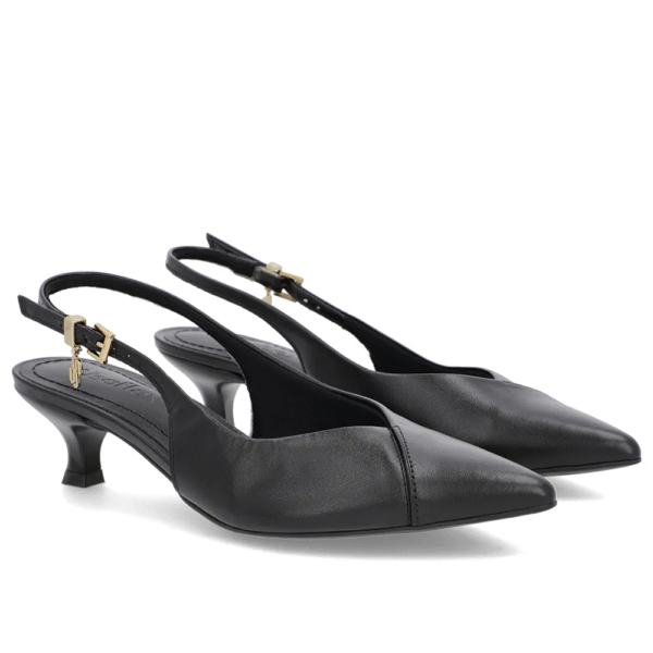 Slingback Preto Salto Kitten Semi Aberto Couro - Imagem 6