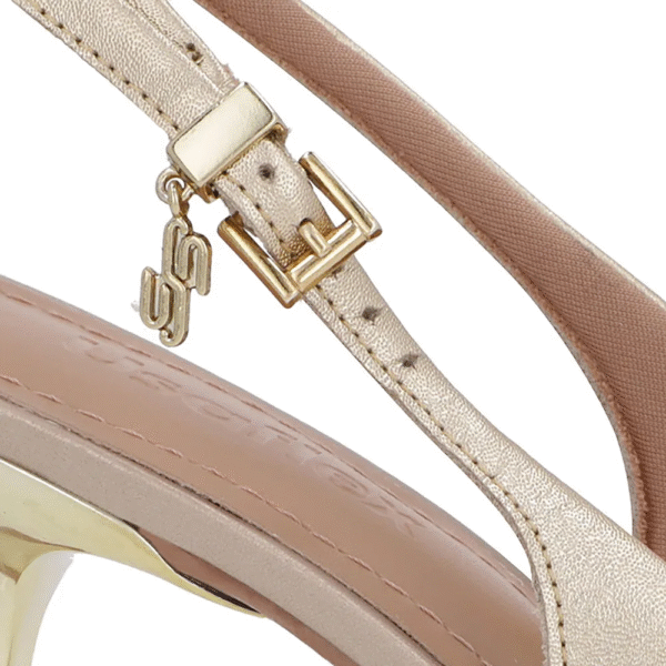 Slingback Dourado Salto Kitten Semi Aberto Couro - Imagem 8