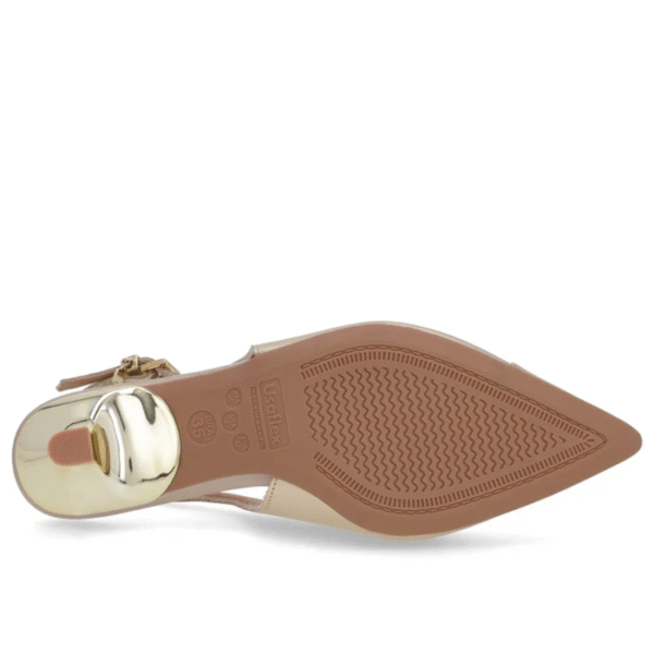 Slingback Dourado Salto Kitten Semi Aberto Couro - Imagem 9