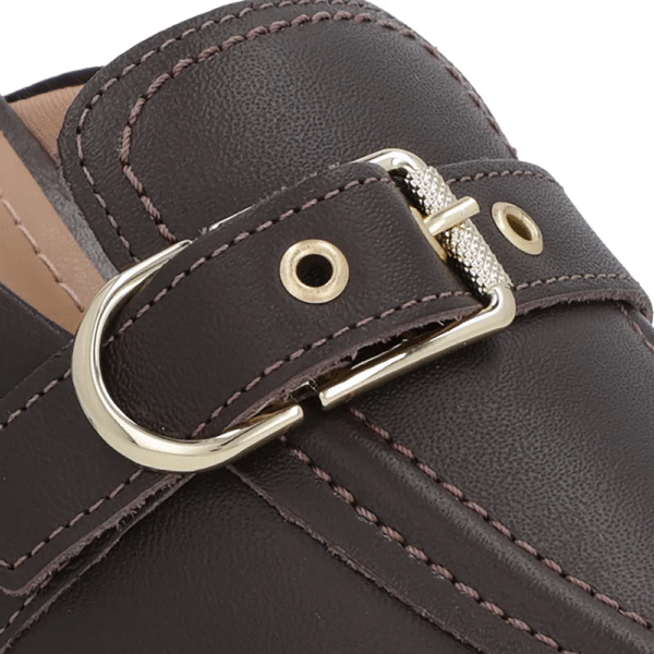 Mule Marrom Couro Salto Kitten Fivela - Imagem 8
