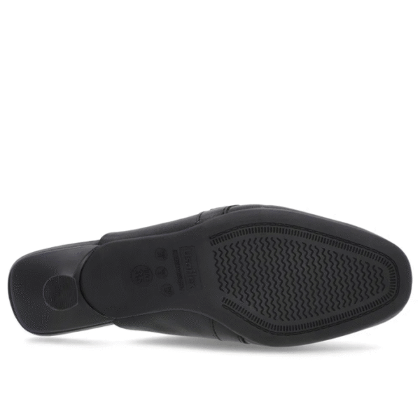 Mule Preta Couro Salto Kitten Fivela - Imagem 7