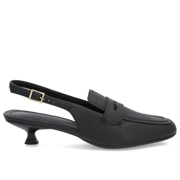 Slingback Preto Tira Calcanhar Couro Textura - Imagem 2