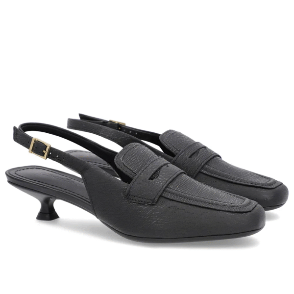 Slingback Preto Tira Calcanhar Couro Textura - Imagem 4