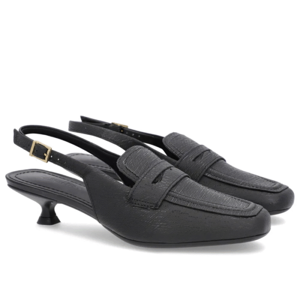 Slingback Preto Tira Calcanhar Couro Textura - Imagem 3