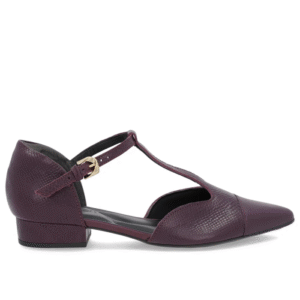 Scarpin Roxo Couro Salto Bloco Fechado