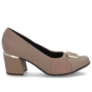 Scarpin Marrom Claro Couro Detalhe Tecido