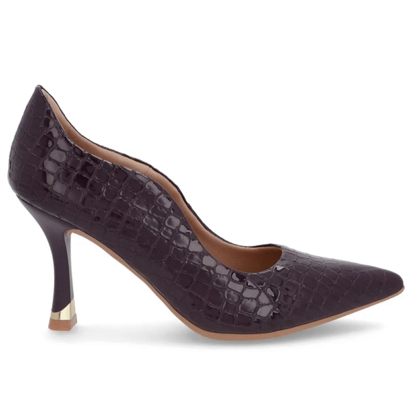 Scarpin Roxo Couro Bico Croco Fino Detalhe Recorte - Imagem 2