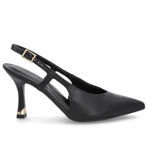 Slingback Preto Tira Lateral Couro Liso - Imagem 2